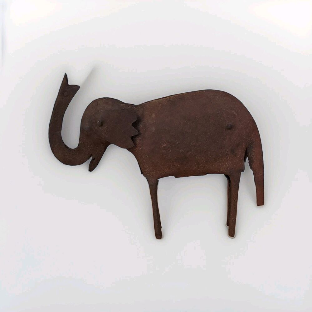 Rustic Metal Art Elephant Sculpture Figurine Statue Handcrafted Decor - 8-1/2"